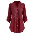 thumbnail image 1 of Frontwalk Long Sleeve Dressy Blouse for Women Elegant Button Lace V Neck Shirt Blouses for Work Office Tops, 1 of 3