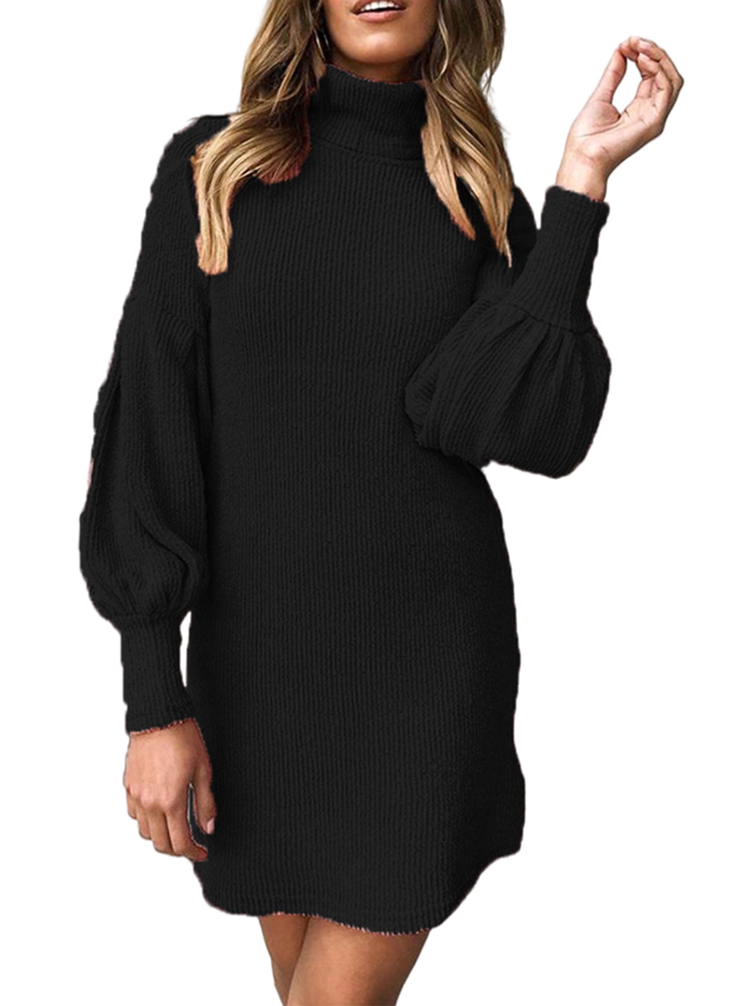 Frontwalk Long Sleeve Slim Dresses For Womens Pullover Sweatshirts Dress  Turtle Neck Winter Mock Neck Tunic Dress M Black - Walmart.com