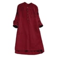 thumbnail image 1 of Frontwalk Women Midi Dress Solid Color A-Line Dresses Crew Neck Ladies Loose Long Sleeve Wine Red XL, 1 of 2