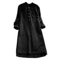 thumbnail image 1 of Frontwalk Women Midi Dress Solid Color A-Line Dresses Crew Neck Ladies Loose Long Sleeve Black 4XL, 1 of 2