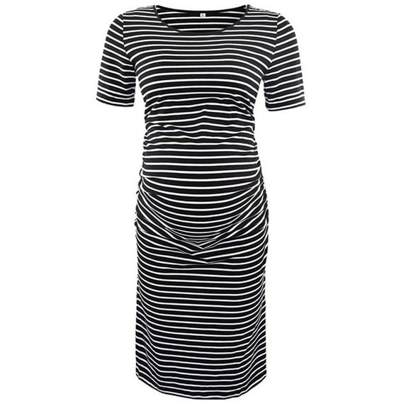 Frontwalk Maternity Dress Short Sleeve Pregnancy T Shirt Summer Clothes Stripes Black L