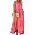 thumbnail image 1 of Frontwalk Maxi Dresses for Women Loose Fit Summer Beach Dresses Sleeveless Crewneck Sundress Casual Ruffle Long Dresses Pink XL, 1 of 3