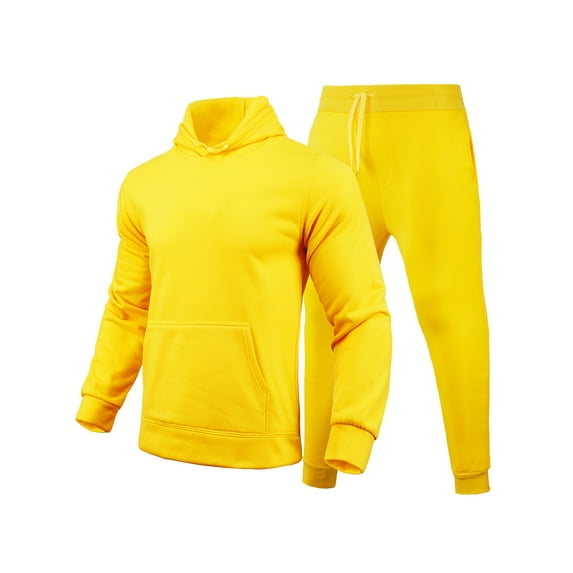 Frontwalk Men 2 Piece Jogging Suits Hooded Tracksuit Set Solid Color Sweatsuit Mens Regular Fit Jogger Sets Long Sleeve Hoodies And Sweatpants Yellow L