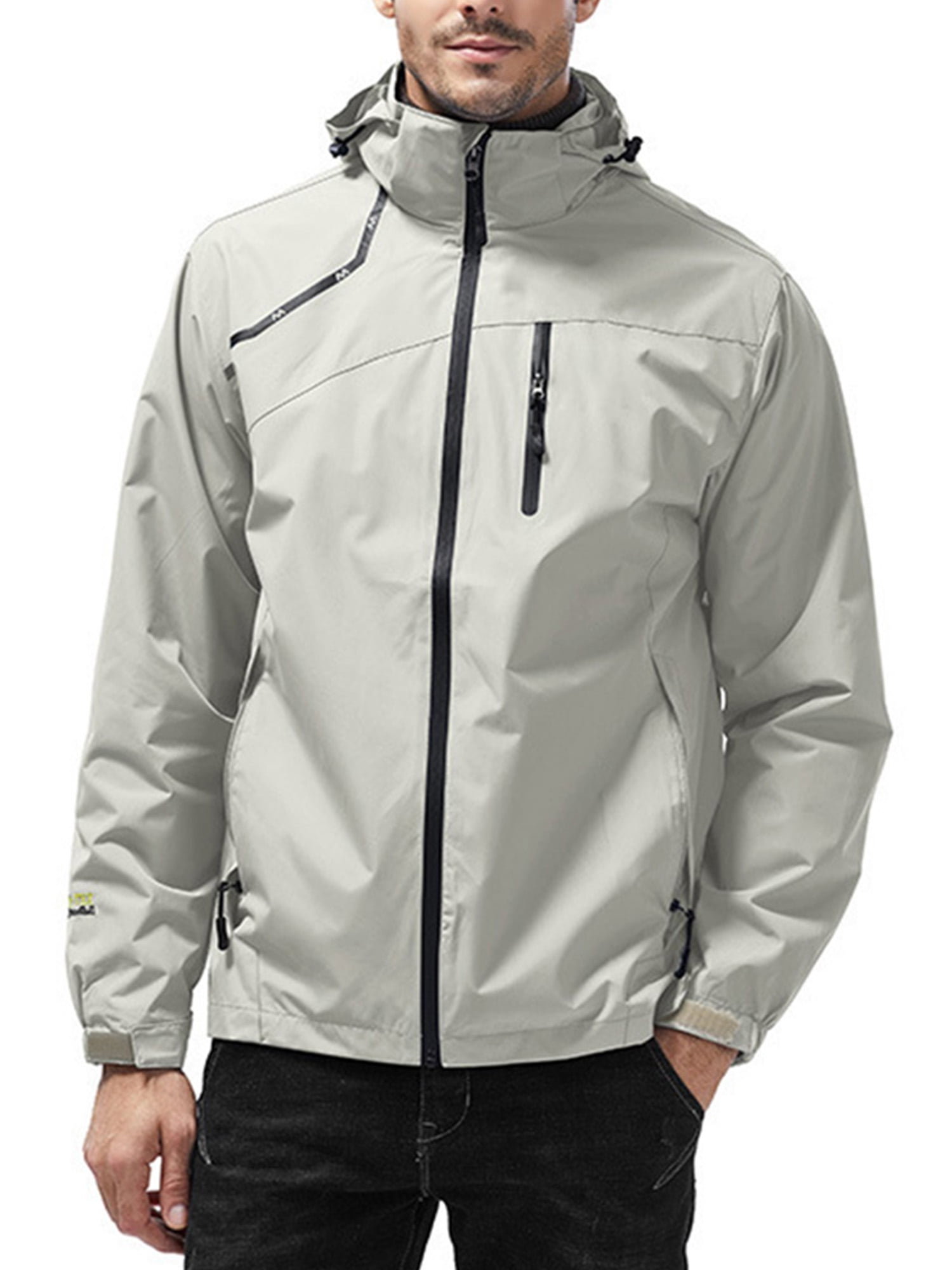 Frontwalk Men Autumn Waterproof Jacket with Hood Lightweight
