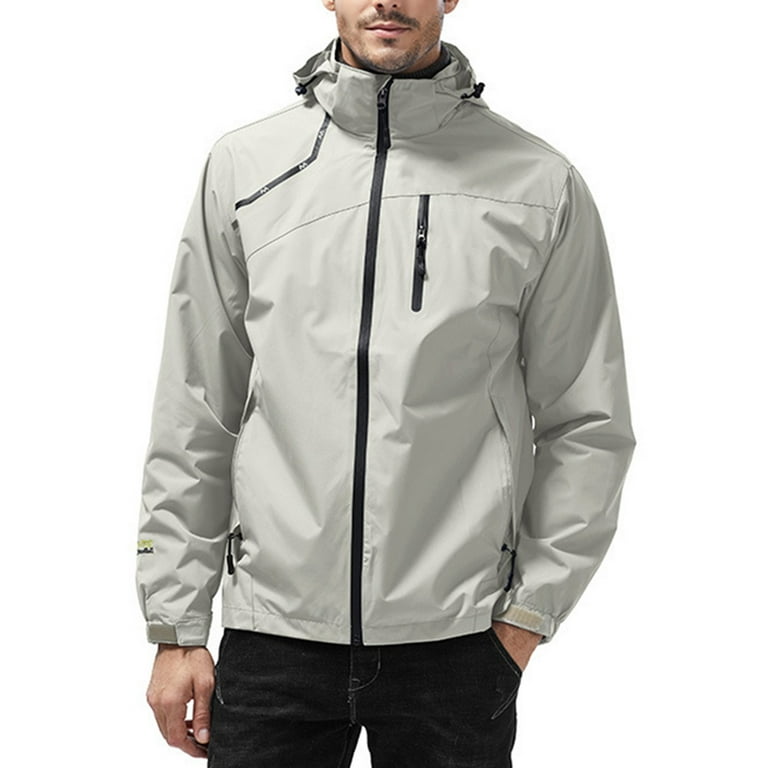 Frontwalk Men Autumn Waterproof Jacket with Hood Lightweight