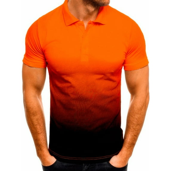 Frontwalk Men Casual Button Polo Shirt Lapel Neck Athletic Henley Mens Gradient Color Beach Tee