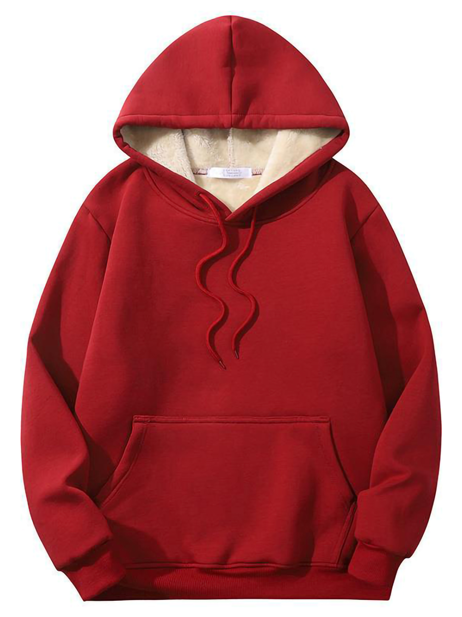 Frontwalk Men Casual Solid Color Fleece Fuzzy Hoodies With Pocket Leisure Pullover Drawstring Sport Sherpa Seweatshirts Red 4XL Walmart