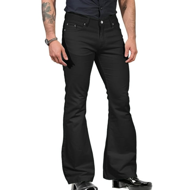 Frontwalk Men Disco Pants Buttons Trousers Flared Leg Bell Bottom Men's