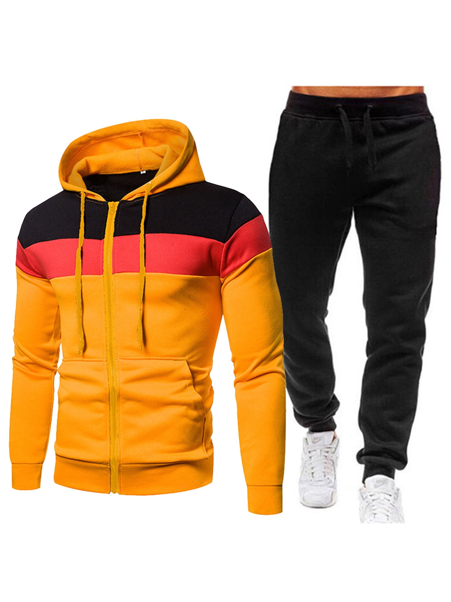 Frontwalk Men Jogger Sets Colorblock Sweatshirts+Pant Outfits Long