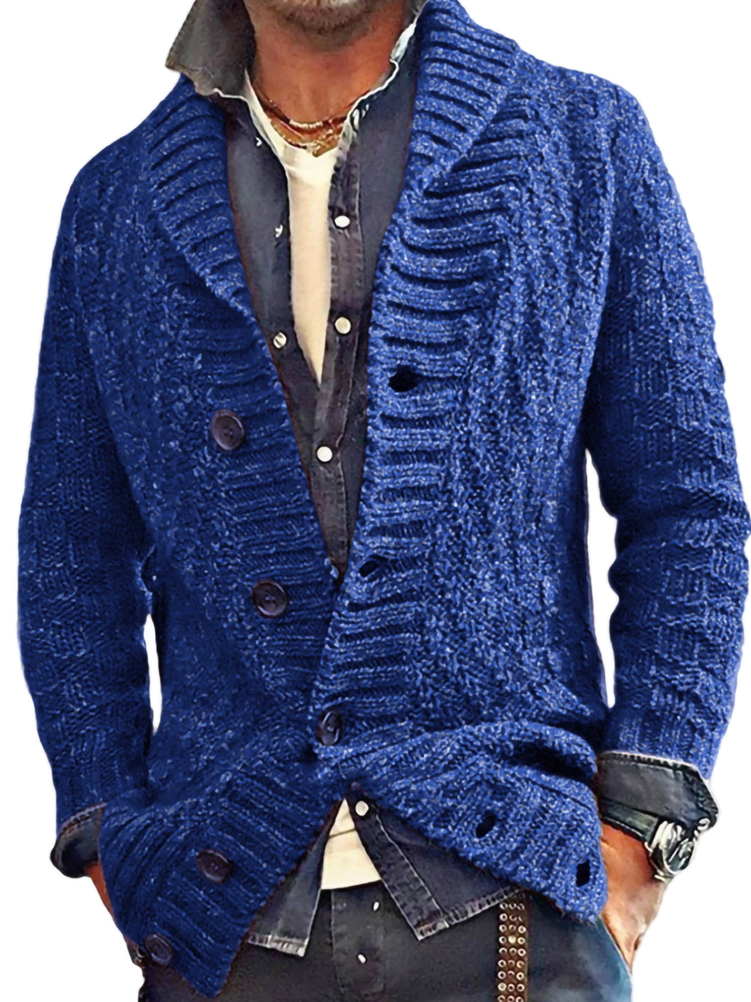 Frontwalk Men Knitted Sweaters Cable Knit Cardigan Sweater Long Sleeve