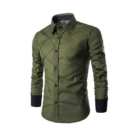 Frontwalk Men Lightweight Solid Button Down Shirt T Casual Cardigan Lapel Long Sleeve Office Tees Army Green 3XL