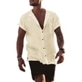 thumbnail image 1 of Frontwalk Men Linen Shirt Short Sleeve Summer Shirts Button Down Tops Mens Hawaiian T-shirt Lapel Neck Tee Apricot S, 1 of 2