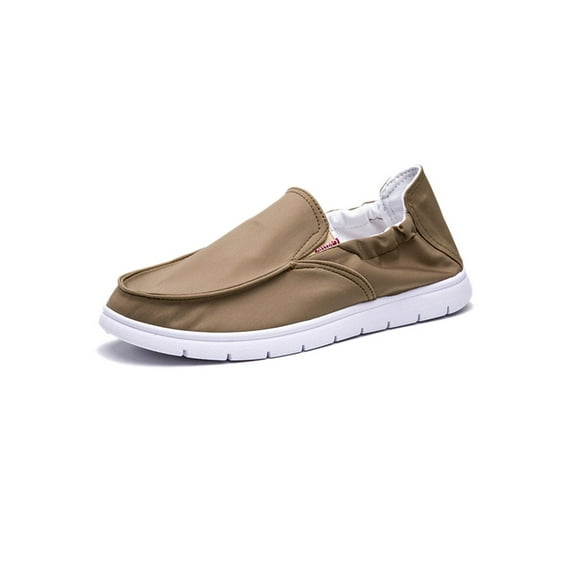 Frontwalk Men Loafers Comfort Flats Round Toe Casual Shoe Walking Non-Slip Canvas Shoes Mens Slip On Khaki 9.5