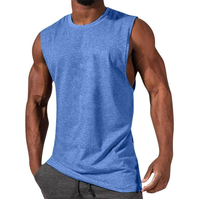 Summer Men's Sports Vest Crewneck Button Up Sleeveless Athletic T-shirt  Tank Top