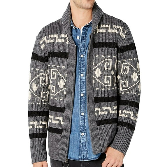 Frontwalk Men Outwear Lapel Cardigan Sweater Long Sleeve Cardigans Mens Casual Sweaters Zip Up Gray XL