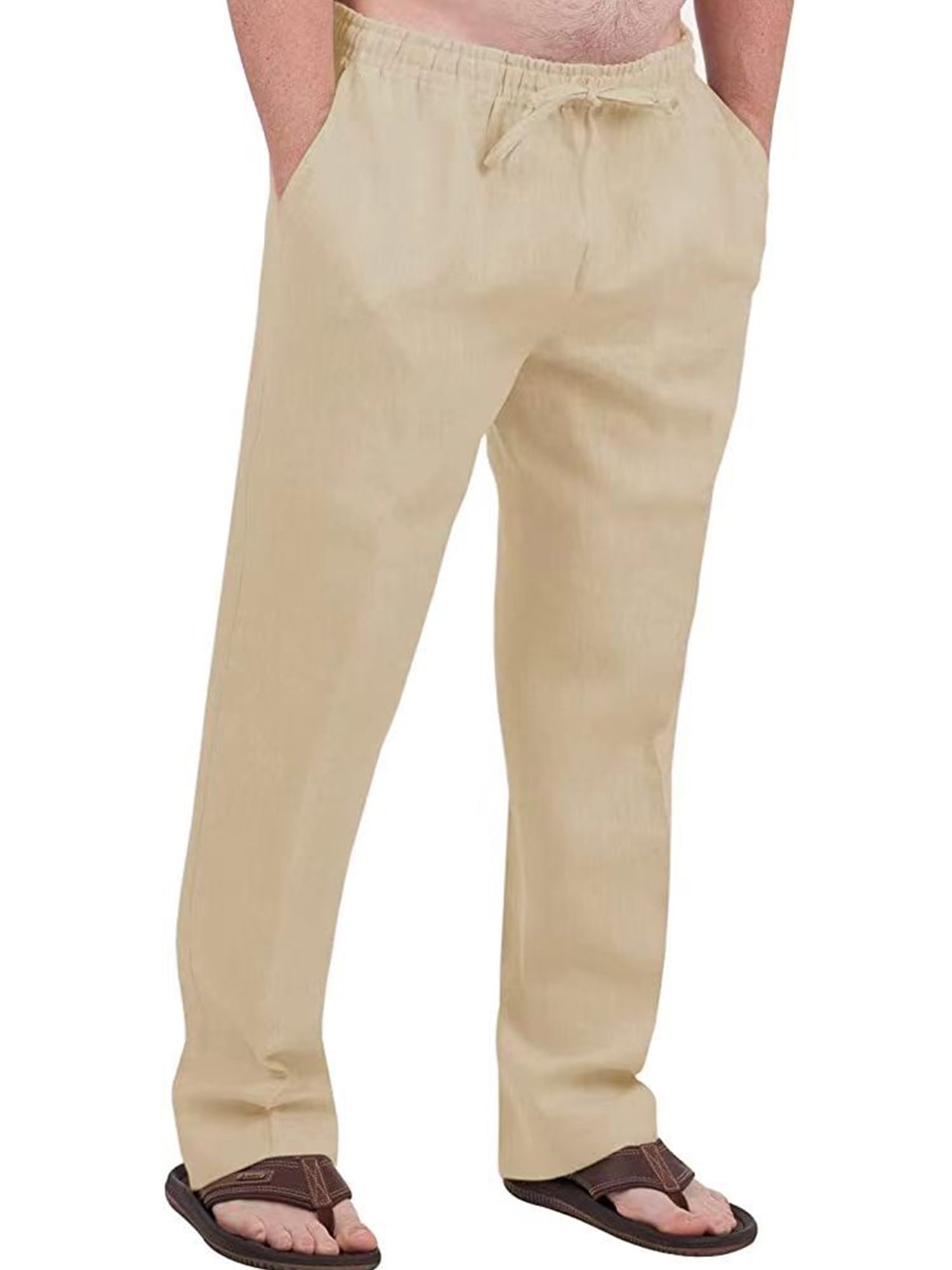 Frontwalk Men Pants Drawstring Long Pant Solid Color Trousers Mens