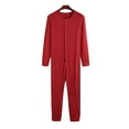 thumbnail image 1 of Frontwalk Men Casual Thermal Long Pajamas Buttons Down Home Sleepwear Union Suit Casual Crew Neck Jumpsuits Bodysuit Red 2XL, 1 of 2