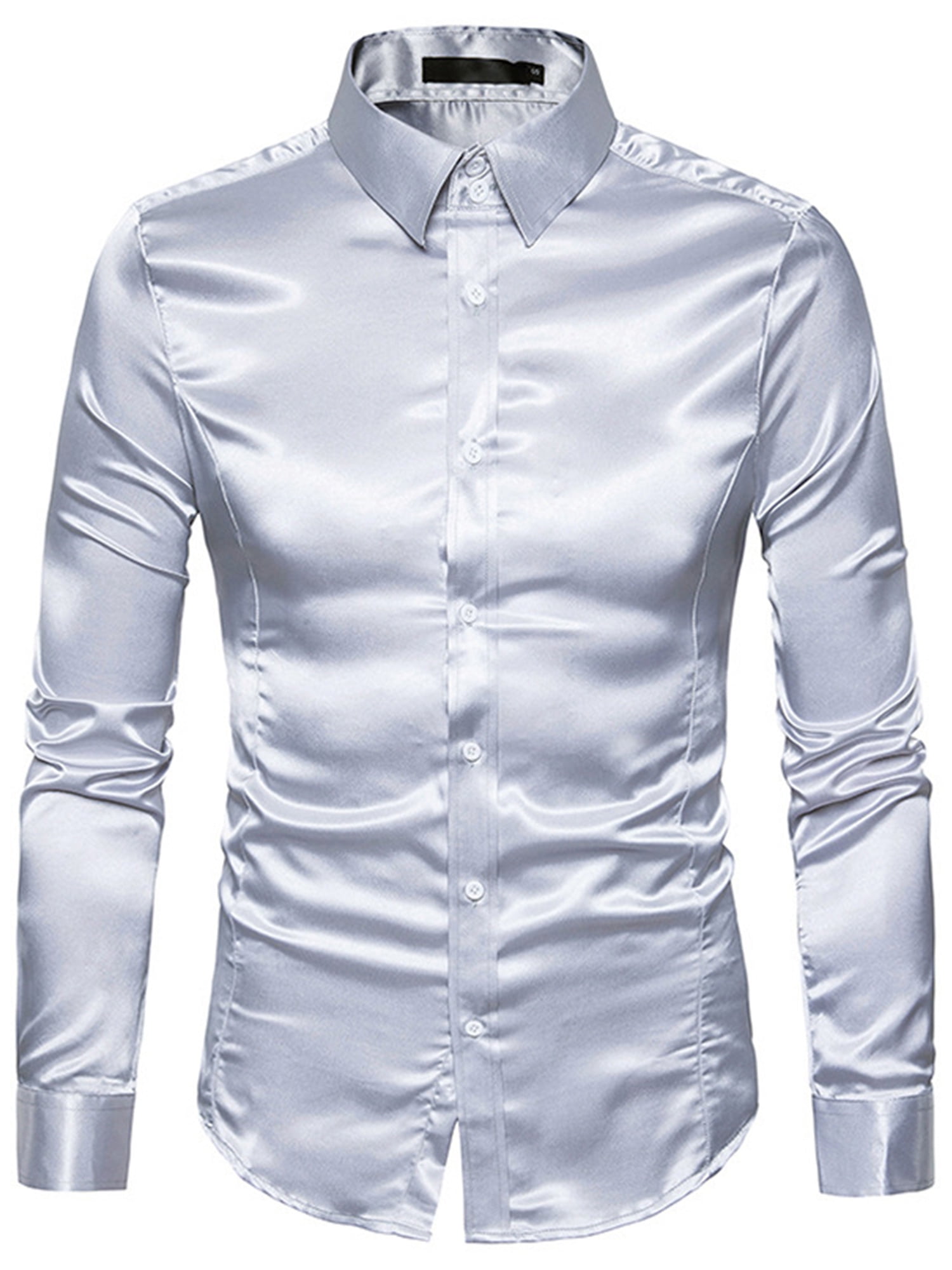Frontwalk Men Jean Shirts Button Down Tunic Tops Long Sleeve Denim Shirt  Holiday Plain Blouse Lapel White Gray XL
