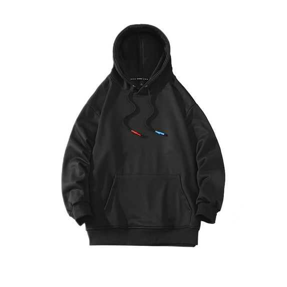 Frontwalk Men Regular Fit Long Sleeve Hoodies Solid Color Leisure Sweatshirt Mens Plain Fall Pullover With Pocket Black 2XL