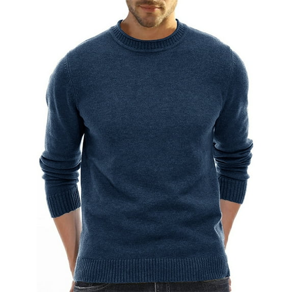 Frontwalk Men Ribbed Knit Sweater Tops Winter Warm Solid Color Sweaters Long Sleeve Crew Neck Pullover Sweater