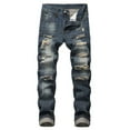 thumbnail image 1 of Frontwalk Men Ripped Jeans Fashion Destroyed Pants Casual Slim Fit Straight Trousers with Pockets, 1 of 6