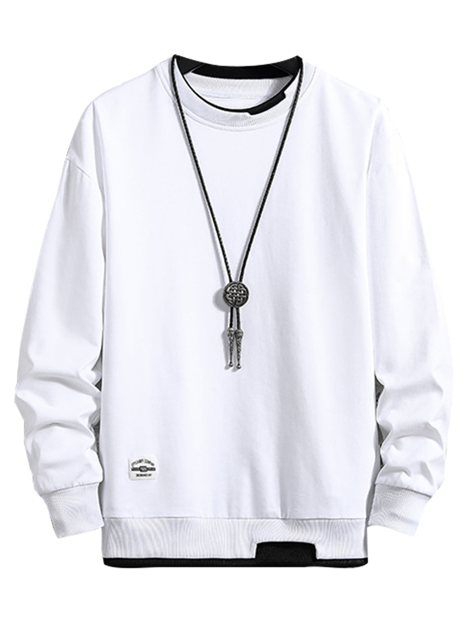 Frontwalk Men Round Collar Fake Two Pieces Sweatshirt Solid Color