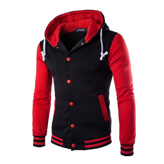 Frontwalk Men Sharpe Lined Jackets Long Sleeve Buttons Up Hooded Sweatshirts Winter Outwear Coats With Pockets Red 4XL