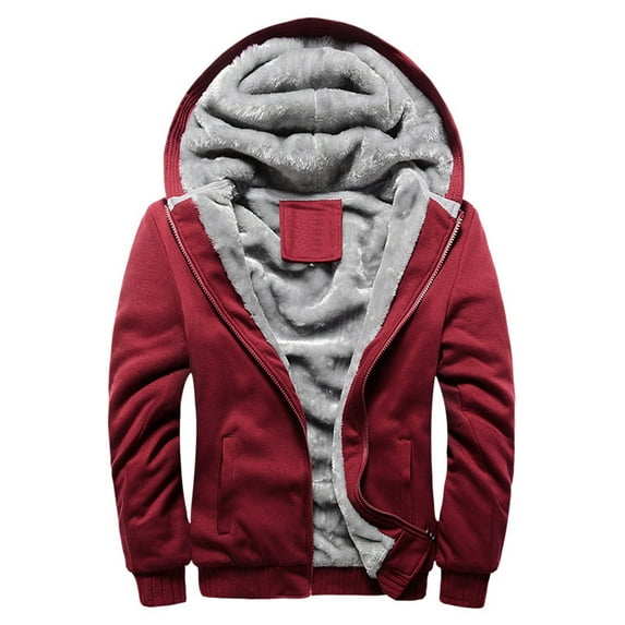 Frontwalk Men Sherpa Lined Jacket Winter Workout Fleece Hoodie Jackets Full Zip Warm Thick Coats