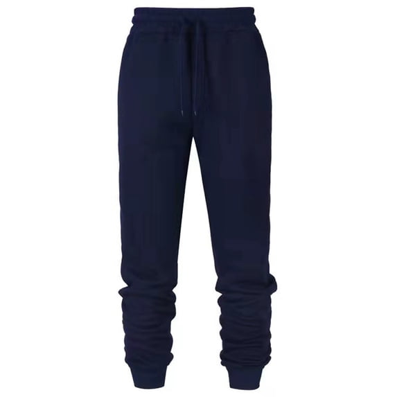 Frontwalk Men Solid Color Pants Casual Beam Foot Trousers Drawstring Elastic Waist Sweatpants With Pockets Navy Blue L