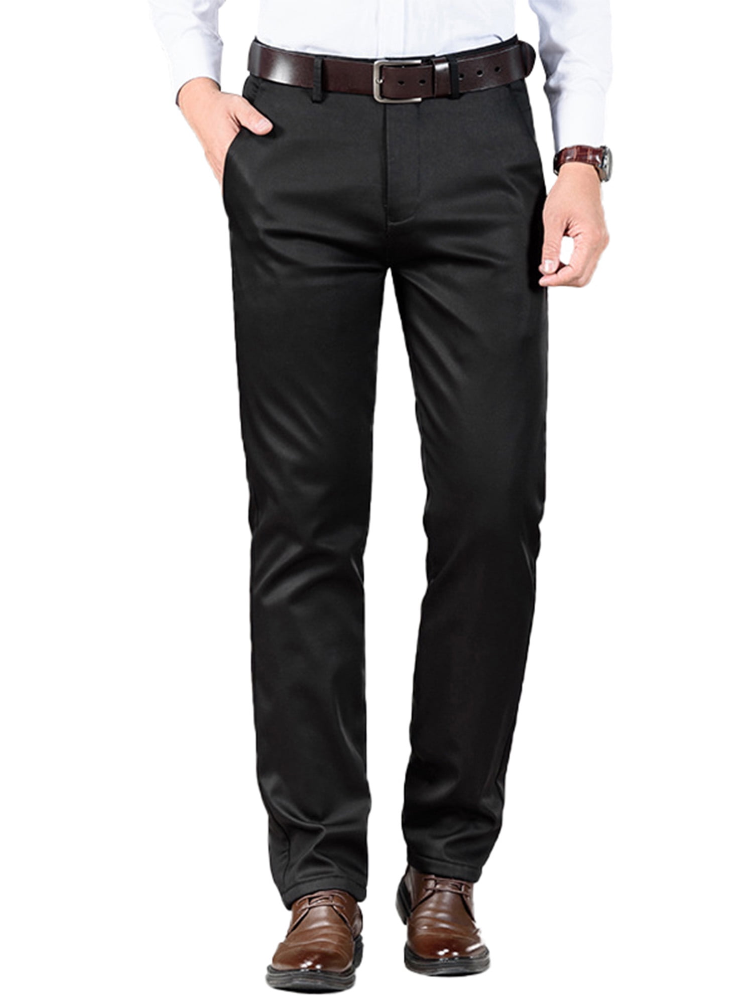 Black Slim Fit Flat Front Stretch Solid Dress Pants