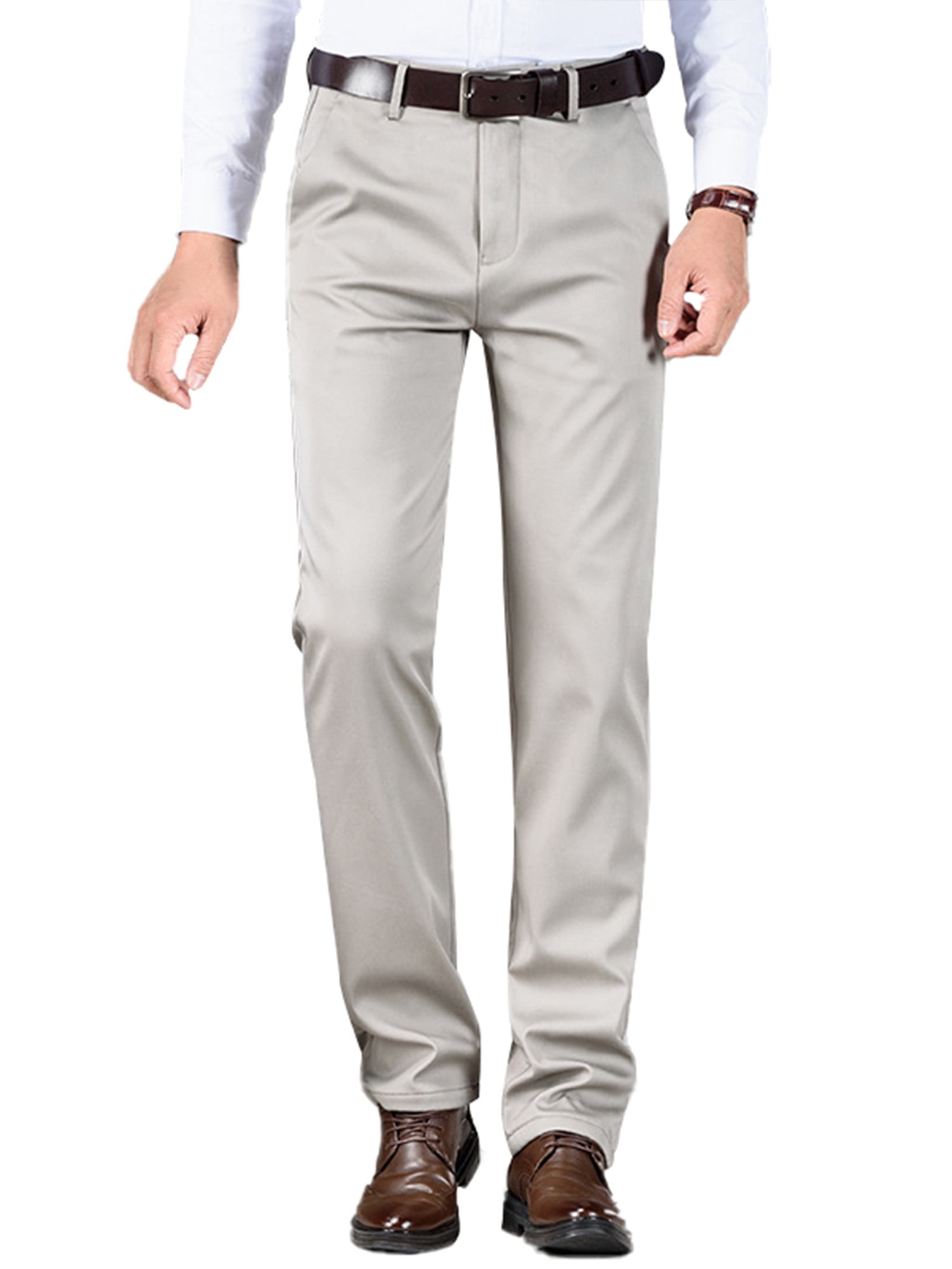 Frontwalk Men Stretch Flat Front Suit Pants Solid Color Soft Dress Pant Mens High Waist Formal Trousers Gray 30