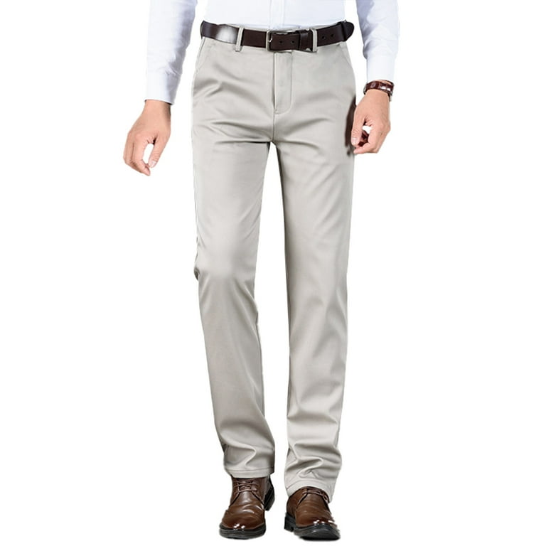 Frontwalk Men Stretch Flat Front Suit Pants Solid Color Soft Dress