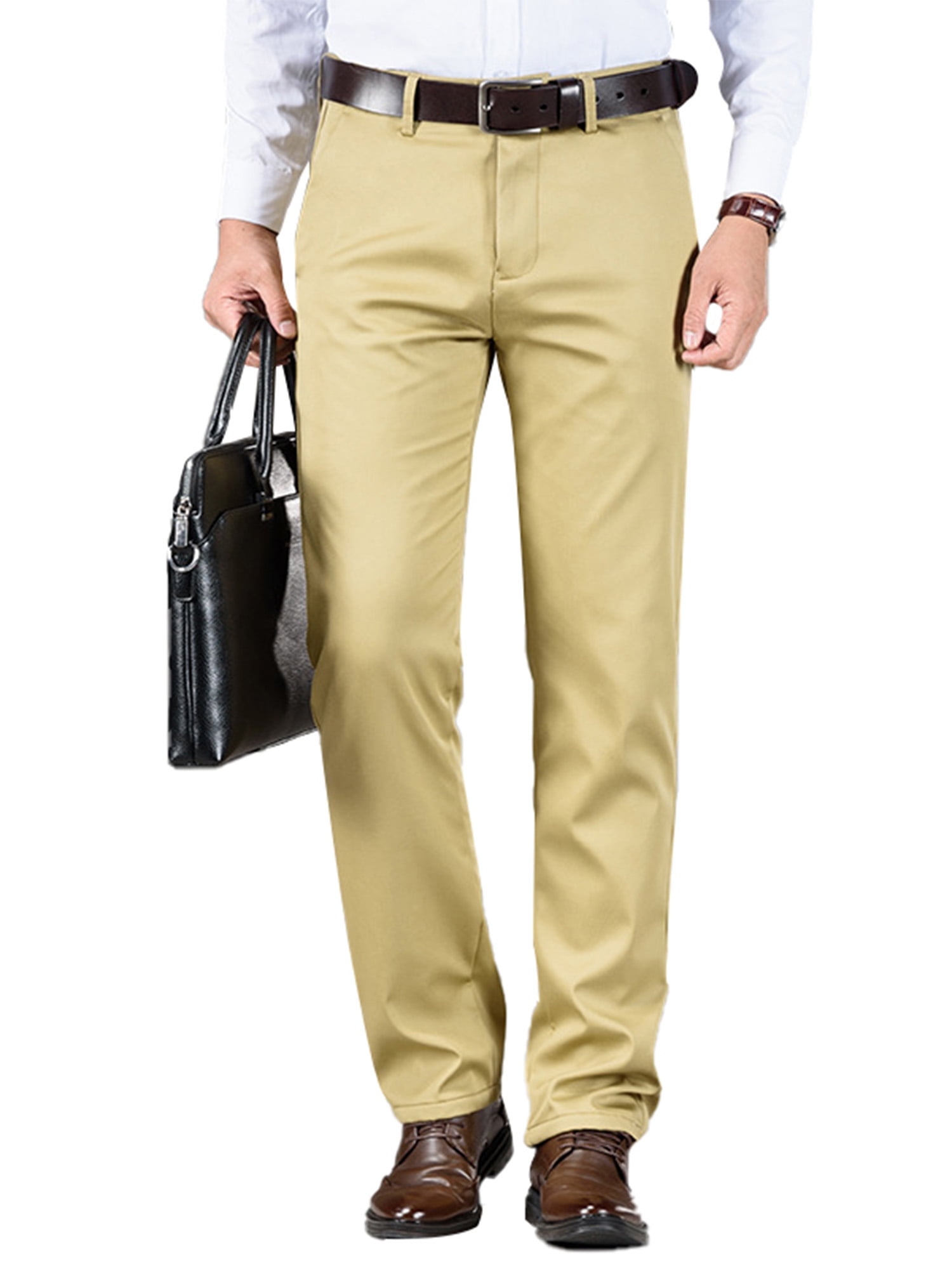 Frontwalk Men Stretch Flat Front Suit Pants Solid Color Soft Dress