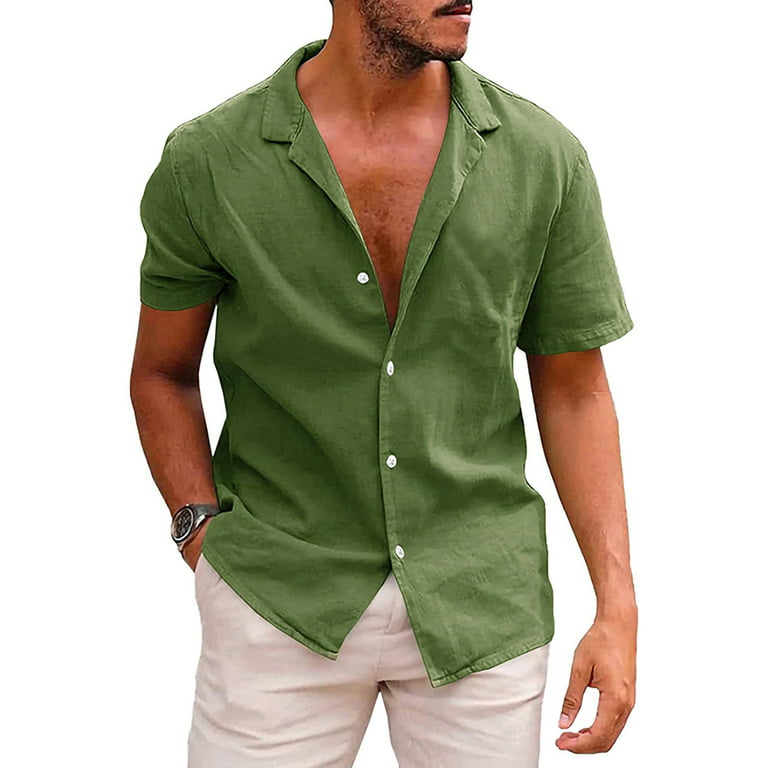 Frontwalk Men Summer Shirts Lapel Neck Blouse Button Up Shirt