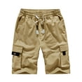 thumbnail image 1 of Frontwalk Men Summer Short Pants Solid Color Bottoms Pockets Beach Shorts Holiday Leisure Mini Trousers Drawstring Beachwear Khaki XL, 1 of 2