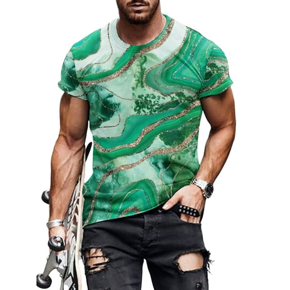 Frontwalk Men T-shirt Short Sleeve Muscle Shirts Crew Neck Summer Tops Mens Lightweight Basic Tee Digital Print Blouse Green M