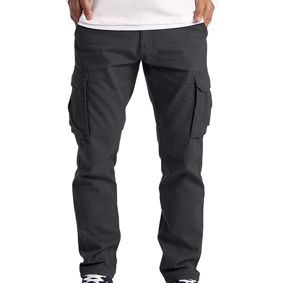 Frontwalk Men Tactical Pant Mid Waist Bottoms Solid Color Cargo Pants Men's Casual Military Trousers Straight Leg Dark Gray XL