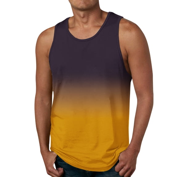 Frontwalk Men Tank Tops Sleeveless Muscle Shirts Crew Neck Summer Mens Comfy T-shirt Gradient Vest Yellow 2XL