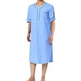 thumbnail image 1 of Frontwalk Men Thobe Muslim Robe V Neck Nightshirt Mens Lounge Sleep Shirt Short Sleeve Nightwear Blue L, 1 of 2