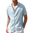 thumbnail image 1 of Frontwalk Men Tops Lapel Neck Summer Shirts Short Sleeve Blouse Mens Casual T-shirt Button Down Tee Light Blue M, 1 of 2