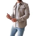 thumbnail image 1 of Frontwalk Men Tunic Shirt Button Down Shirts Lapel Neck Tops Mens Lightweight Blouse Long Sleeve Apricot L, 1 of 5