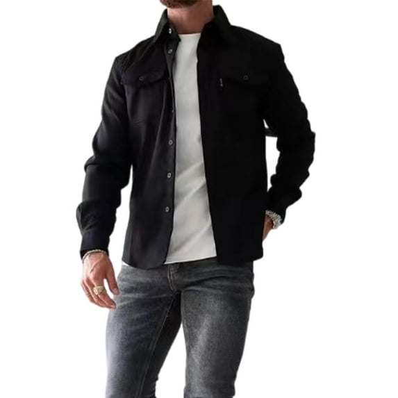 Frontwalk Men Tunic Shirt Button Down Shirts Lapel Neck Tops Mens Lightweight Blouse Long Sleeve Black S