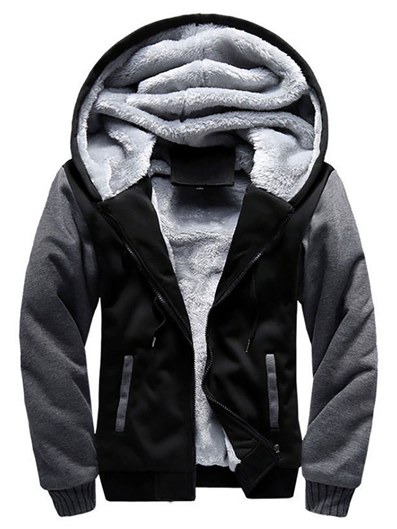 Frontwalk Men Zip Up Hoodie Heavyweight Winter Sweatshirt Fleece Sherpa  Lined Warm Jacket Wind-Resistant Hood Coat