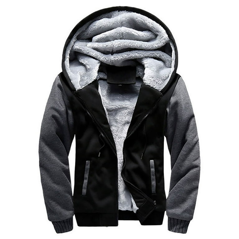 Frontwalk Men Zip Up Hoodie Heavyweight Winter Sweatshirt Fleece Sherpa  Lined Warm Jacket Wind-Resistant Hood Coat 