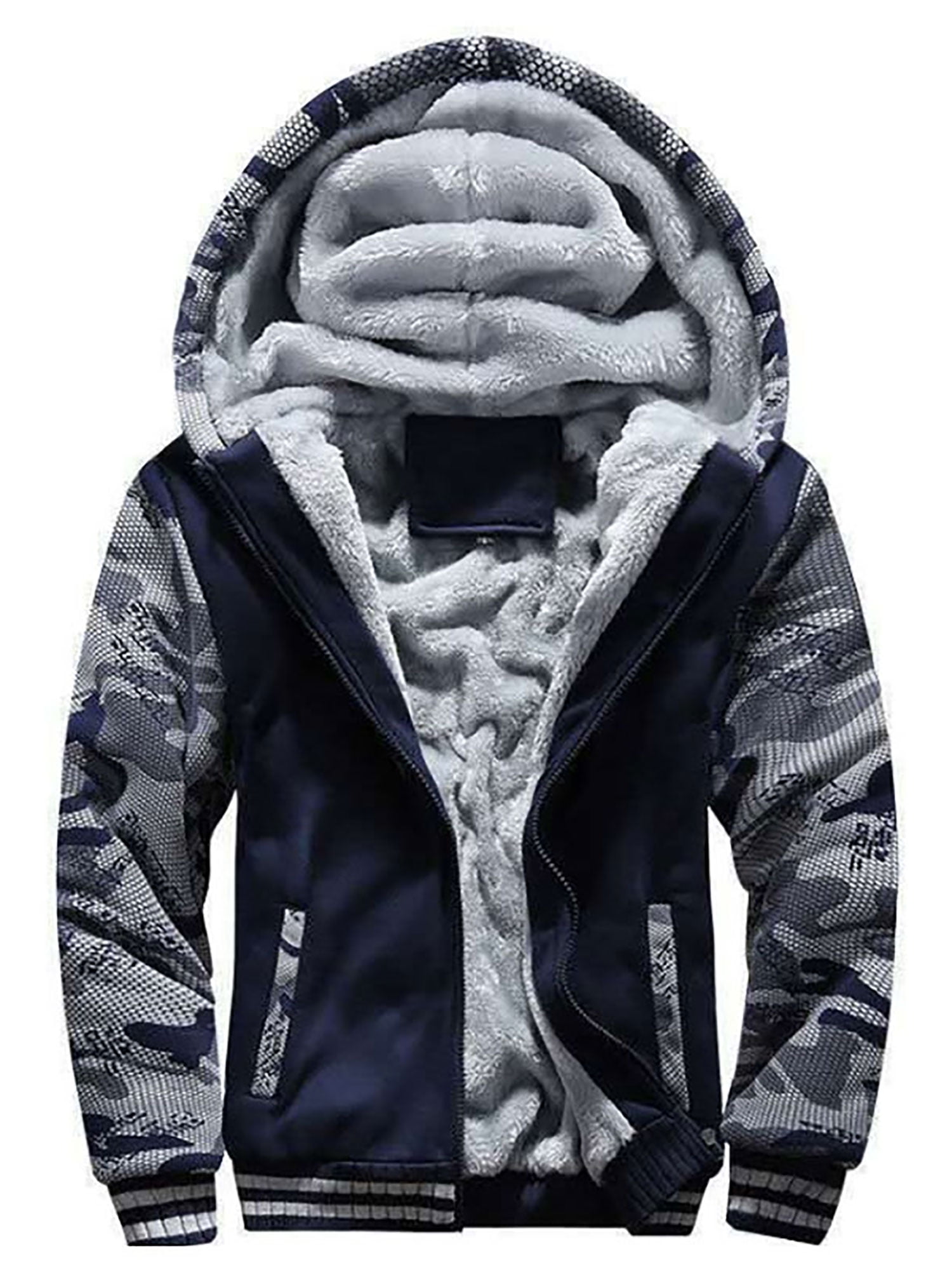 Frontwalk Men Zip Up Hoodie Heavyweight Winter Sweatshirt Fleece Sherpa  Lined Warm Jacket Wind-Resistant Hood Coat