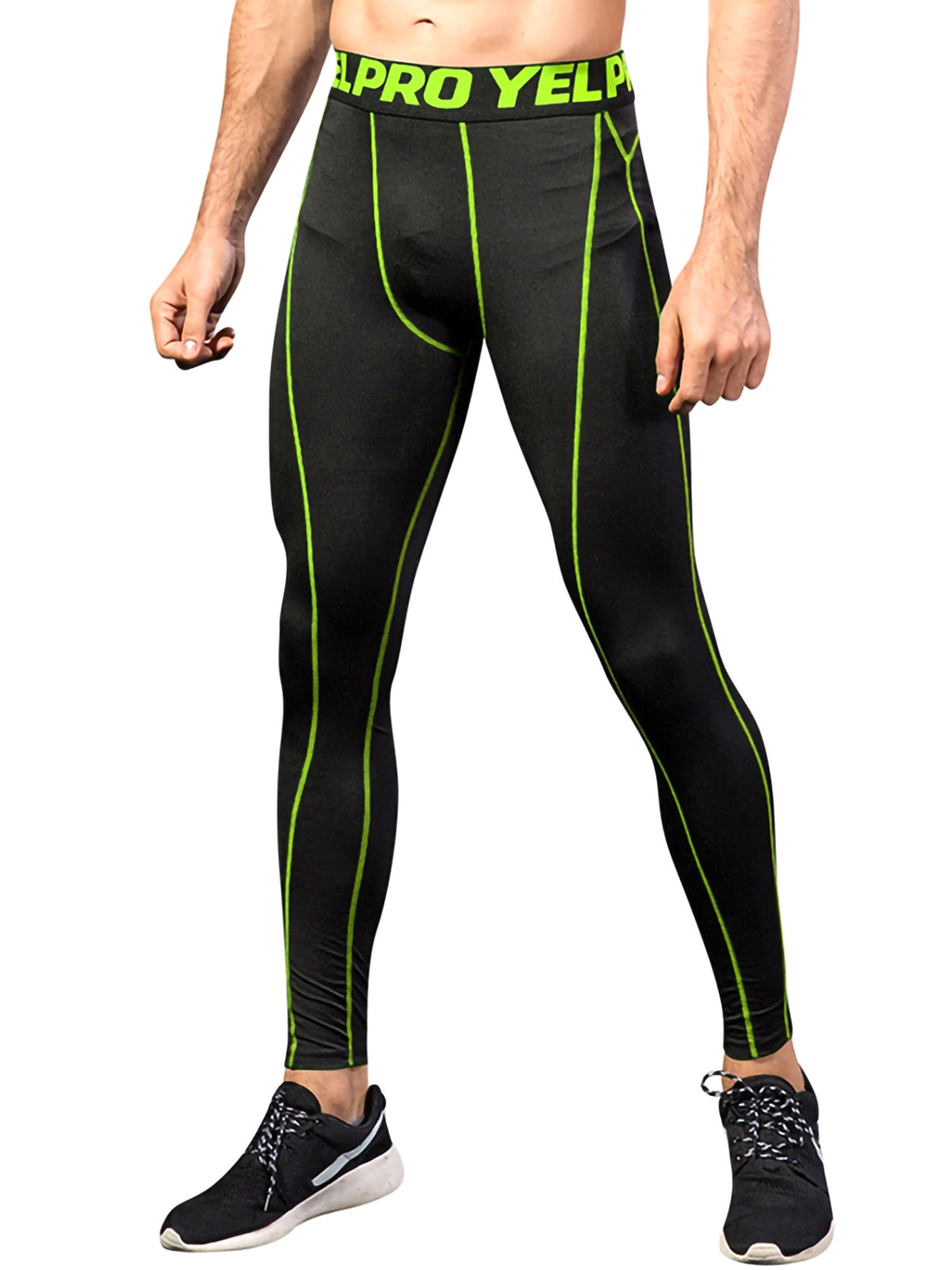 Frontwalk Men's Base Layer Quick Dry Compression Pants Solid Color Tights  Sports Active Leggings Elastic Waist Sport Pant Black And Green M 