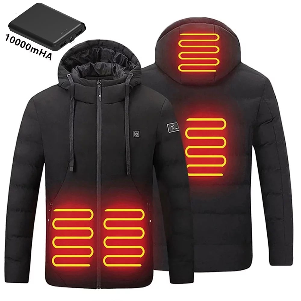 Frontwalk Men's Heated Coat Hoodies Electric Hooded Jacket Winter Warmer Outwear with Power Bank