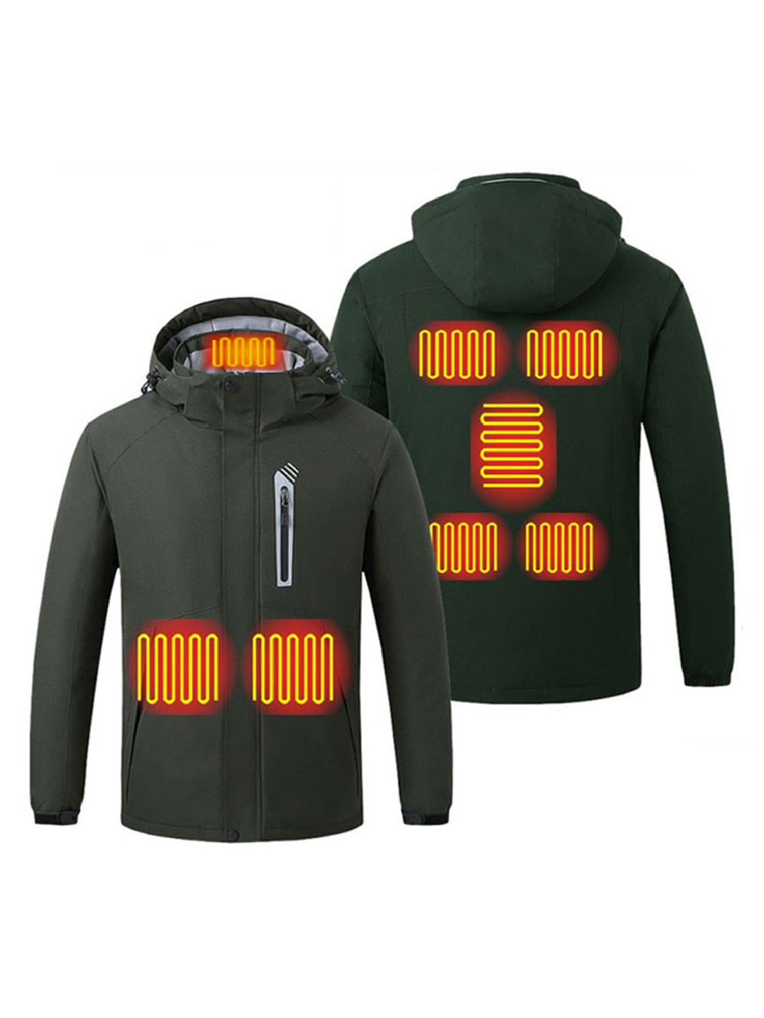 Frontwalk Men's Heated Coat Thermal Heating Jacket Electric Hoodies Men Zipped Outwear USB Army