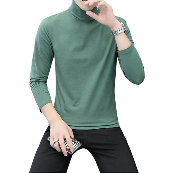 Frontwalk Men's Long Sleeve Tops Casual Cotton T-Shirt for Winter Solid Color Turtleneck Pullover Shirt