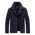 thumbnail image 1 of Frontwalk Men's Military Coat Long Sleeve Sherpa Trucker Jacket Lapel Denim Jackets Office Fluffy Outwear Fleece Lined Deep Blue 4XL, 1 of 2